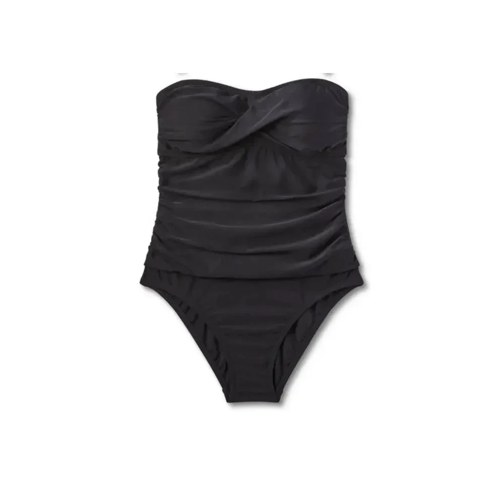 Kano Sol black Twist-Front Bandeau Classic 1 piece swimsuit with tummy control S